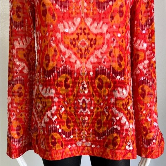 TORY BURCH Stephanie Sequin Silk Tunic Red Orange Size M - Picture 3 of 9